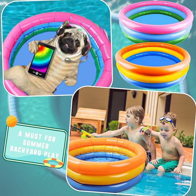 4 Pack Round Pools Bulk 34 x10 Inch Inflatable Swimming Pool 3 Rings Small Blow up Padding Ball Pond for Summer Outdoor Floats Water Game (Color Set 2)