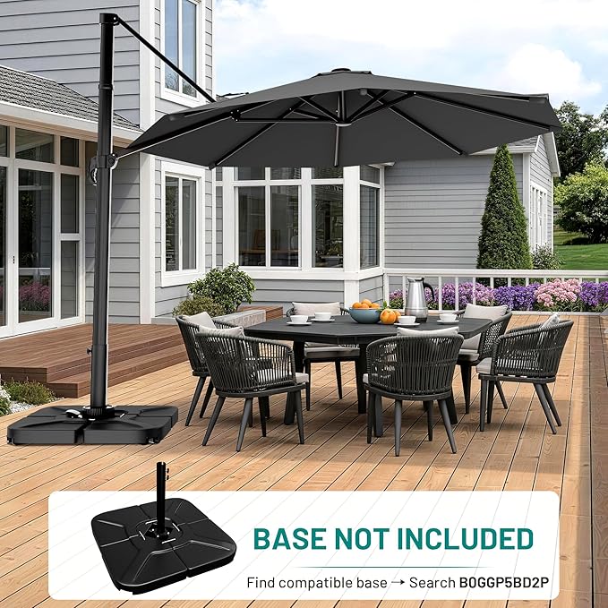AreShark 11FT Cantilever Patio Umbrella, 360-Degree Rotation Round Hanging Offset Umbrella with Crank, Heavy Duty Patio Umbrella for Patio, Pool, Garden, Deck, Grey
