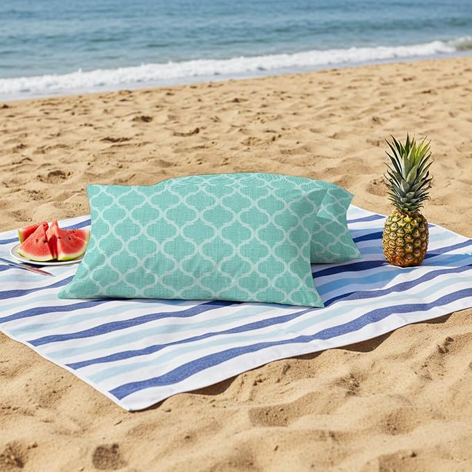 Turquoise Moroccan Outdoor Pillow Covers 20x12 Inch Lumbar Pillow Covers Set of 2 Waterproof Decorative Throw Pillow Cases Morocco Boho Ethnic Abstract Geometric Cushion Covers for Patio Furniture