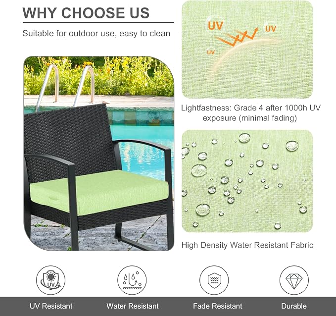 Aoodor Patio Chair Cushions Set of 2, 24 x 24 x 4 Inch Water Resistant Outdoor Seat Cushions with Handle and Ties, Square Corner Cushions for Patio Furniture Garden Lawn, Green
