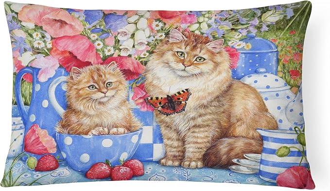 Caroline's Treasures CDCO0200PW1216 Blue Cats Canvas Fabric Decorative Pillow Machine Washable, Indoor Outdoor Decorative Pillow for Couch, Bed or Patio, 12HX16W