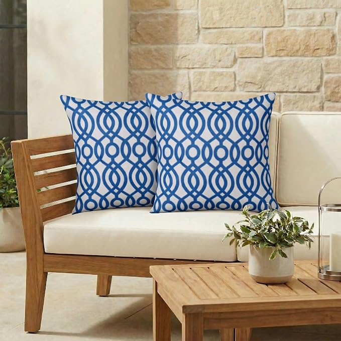 RSH DECOR: Sunbrella Square Throw Pillows Set of 2 | 22" x 22" | Water and Fade-Resistant Performance Fabric | Outdoor Pillow Covers with Down-Alternative Inserts | Made in USA (Capilla Blue)