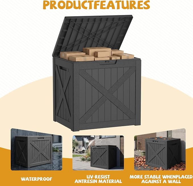 40-Gallon Outdoor Storage Box, Waterproof Deck Box for Patio Cushions, Garden Tools, Pool Accessories, Lockable Outside Storage Bin for Backyard & Deck (Black)