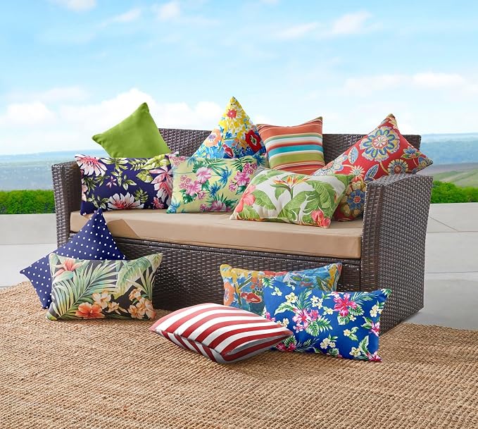 BrylaneHome Bh Outdoor Performance 20" X 13" Lumbar Pillow - Cobalt Tropicana