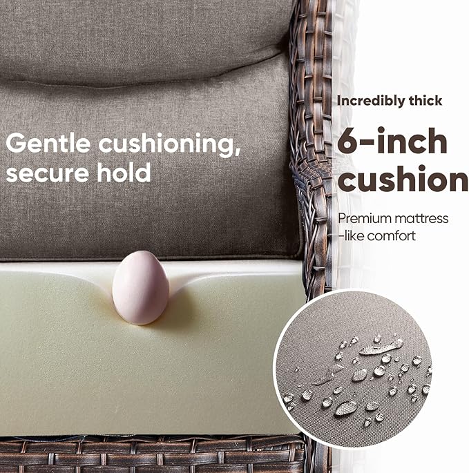 Swivel Patio Chairs sofa Set of 2 with 6" Thick Cushion - Wicker Outdoor Swivel Rocker Patio Chair ,Sofa/Glass coffee table, High Back Comfortable Outdoor Glider Chairs - Brown Wicker | Grey Cushions