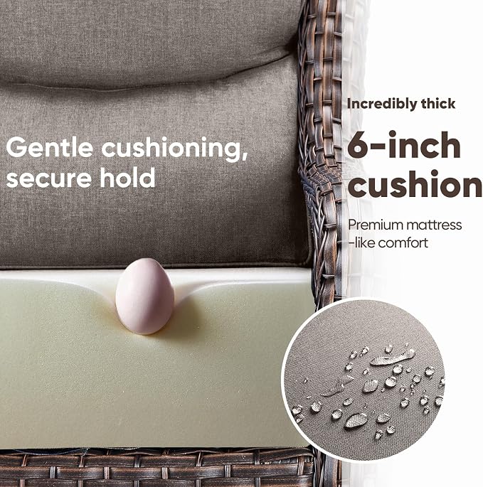 Swivel Patio Chairs Set of 3 with 6" Thick Cushion - Wicker Outdoor Swivel Rocker Patio Chairs with Side Table, High Back Comfortable Outdoor Glider Chair - Brown Wicker | Grey Cushions