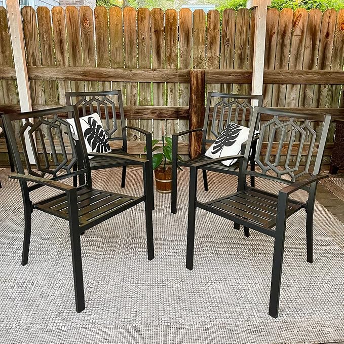 PHI VILLA 5 Piece Patio Dining Set Metal Outdoor Table and Chairs Furniture Set, 37" Square Bistro Table with Umbrella Hole and 4 Backyard Garden Chairs Support 300LBS for Deck, Lawn, Garden