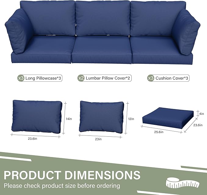 8 pcs Outdoor Cushion Slipcovers Outdoor Patio Cushions Covers Replacement Waterproof with Zipper w/3 Seat Cushion Covers and 5 Backrest Pillow Covers, Covers Only