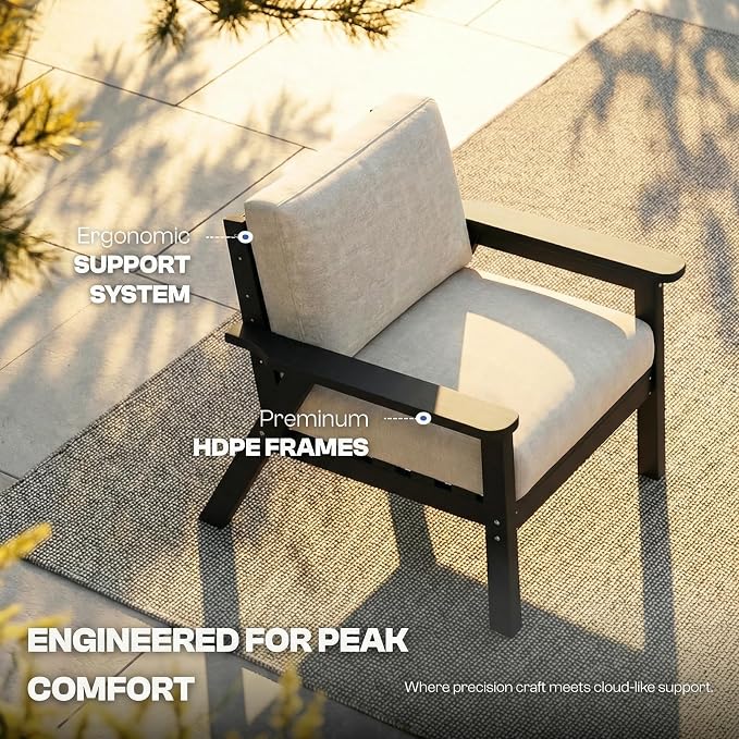 8 Piece Patio Furniture Set, HDPE Sectional Sofa Seating for 7, Includes 3-Seat Sofa, Loveseat, 2 Armchairs, Coffee Table, All-Weather Outdoor Conversation Set with Olefin Fabric, Black/Khaki