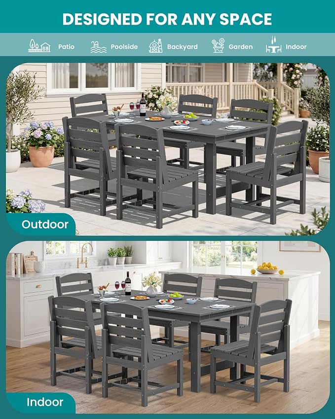 SERWALL Armless Outdoor Dining Chair Set of 2, All Weather Resistant, Gray | Armless Dining Chairs built to last with 330 lb capacity. Compact 24.6"Dx19.3"Wx33.6"H. Weatherproof & easy to clean.