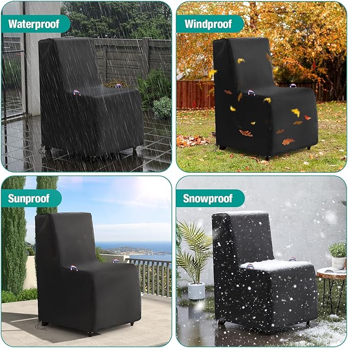 Outdoor Chair Covers Waterproof, 600D Waterproof Recliner Chair Covers, Patio Chair Covers for Outdoor Recliner Chair with 2 Handle & Zipper, Black