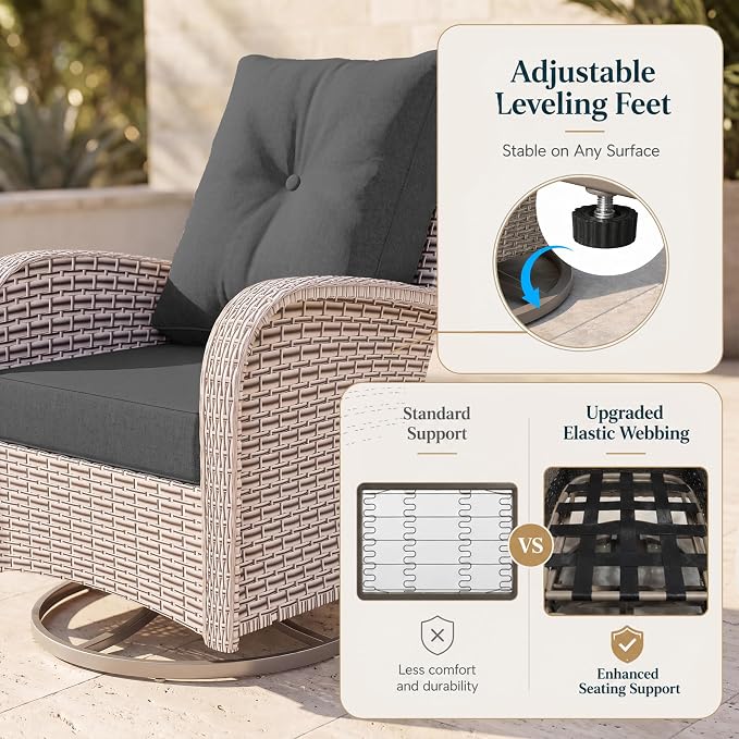 12-Piece Patio Furniture Set, Outdoor Swivel Rocking Chairs Set with 55,000 BTU Fire Pit Table,All Weather Conversation Set for Porch Poolside Balcony