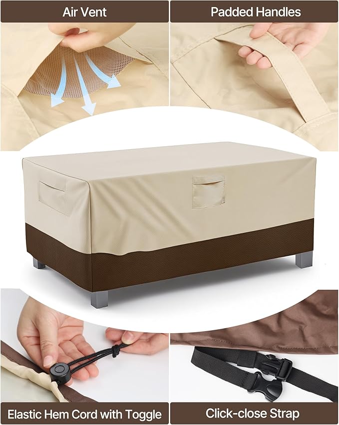 Vailge Rectangular/Oval Patio Table Cover, Heavy Duty and Waterproof Outdoor Lawn Patio Furniture Covers (Beige&brown, 42"Lx24"Wx16"H)