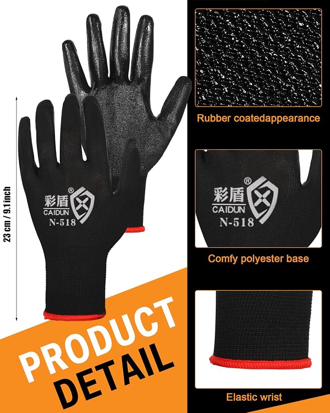 Potchen 72 Pairs Gardening Work Gloves Bulk for Men Women, Rubber Coated Garden Multipack Safety Construction Glove