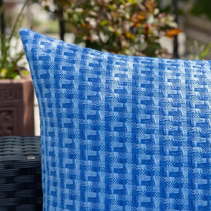 Kevin Textile Outdoor Waterproof 20"x20" Pillow Covers 2 Pack, Blue | Water Resistant Weaving Faux Linen Texture Throw Pillow Covers, Outside Decorative Pillowcases for Garden Patio Balcony Couch