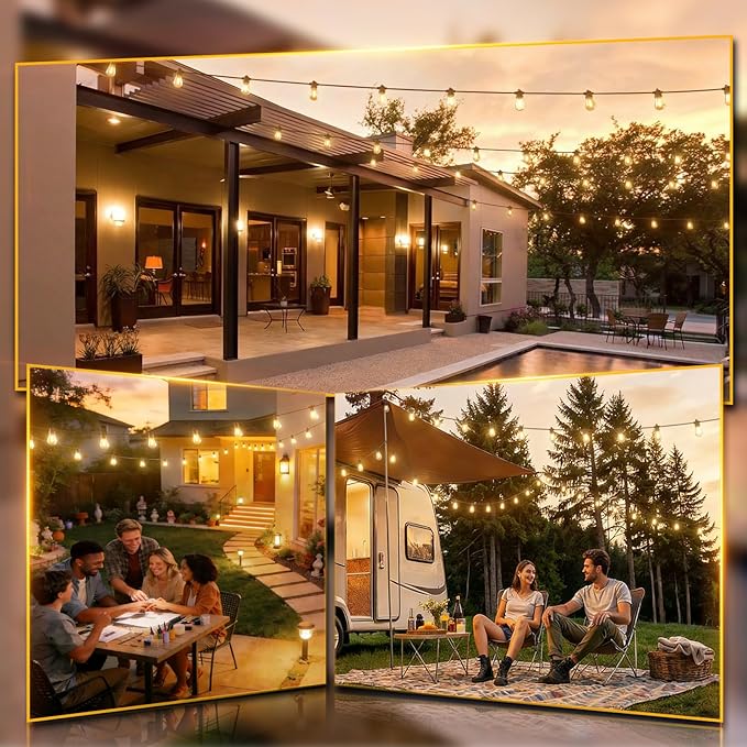 addlon 100FT LED Outdoor String Lights, Waterproof Dimmable Bulbs for Patio | UL Listed, Remote Control. Shatterproof Edison Bulbs, Timer, Linkable, 2700K Warm White. For Backyard, Pergola, 2-Pack*50FT.