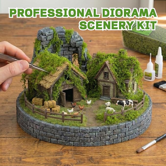 Realistic Miniature Vines - Hanging Moss Scenery for Diorama Supplies & Model Building - Mini Miniature Plants for Rainforest, Dollhouse, Fairy Gardens, Crafts DIY, Tabletop Wargaming (Natural Green)
