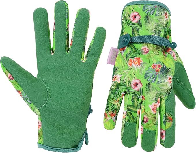 HANDLANDY Gardening Gloves for Women, Leather Garden Glove, Gardener Gift | Breathable Floral Ladies Leather Garden Yard Gloves, for Trimming, Weeding, Digging, Planting, Pruning