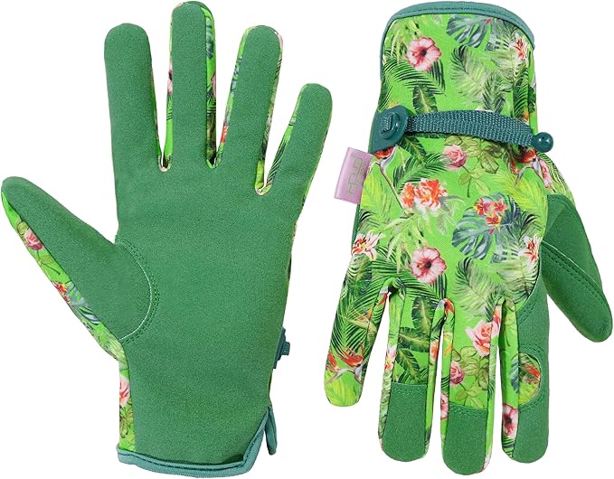 HANDLANDY Gardening Gloves for Women, Leather Garden Glove, Gardener Gift | Breathable Floral Ladies Leather Garden Yard Gloves, for Trimming, Weeding, Digging, Planting, Pruning