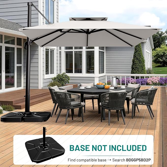 AreShark 11×11FT Double-Top Cantilever Patio Umbrella, Square Offset Umbrella with 360 Degree Rotation, Heavy Duty Patio Umbrella for Garden Deck Pool, 5 Tilt Angles, Light Grey