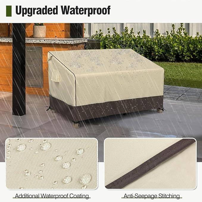 MR.COVER Outdoor Couch Cover Waterproof, Patio Furniture Covers for 3-Seater Couch, Heavy Duty Patio Couch Sofa Covers, Fits up to 72" W x 32" D x 35" H, Moisture-Proof & UV-Protection, Brown & Khaki