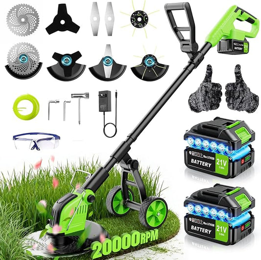 20,000RPM Cordless Electric Weed Wacker, 800W Brushless Weed Eater with Wheels