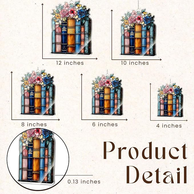 Floral Book Acrylic Suncatcher, Bookish Suncatchers for Window Hanging Ornament, Art Garden Decor for Book Lover Reader Bookworm, Gifts for Mother's Day, Mom, Grandma, Wife, Women, Nana