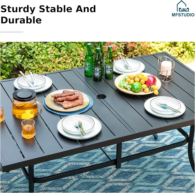 MFSTUDIO 7 Pieces Outdoor Dining Sets for 6, Outdoor Table and Chairs, Patio Rectangular Table Set with Chairs, Wicker Patio Dining Furniture, Porch, Deck