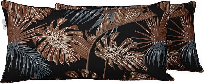 Indoor/Outdoor Polyester Fabric Lumbar Pillow Cover, All-Weather Waterproof Rectangular Cushion Case for Patio Furniture, 12 x 18 Set of 2 - Tropical-26