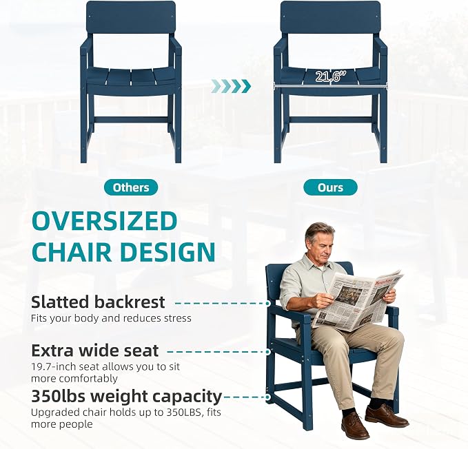 JAMFLY 7 Piece Outdoor Dining Set, All Weather Patio Table and Chairs for Backyard Garden Deck Lawn Pool, Sturdy All Weather Outdoor Furniture Set with Umbrella Hole, Blue