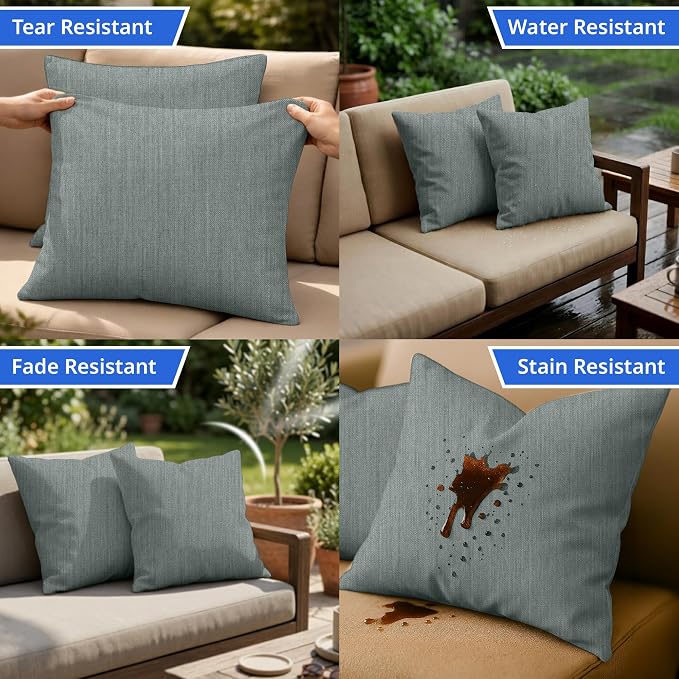 Covers & All Sunbrella Throw Pillows Set of 2, 24 x 24 Inch Square Outdoor & Indoor Cushions with Insert, Fade & UV Resistant Fabric (Cast Mist)