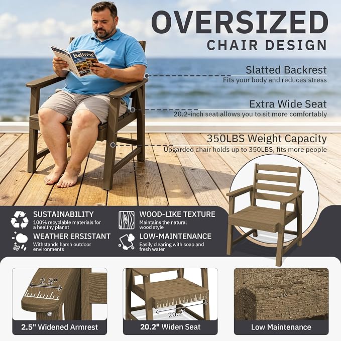 AreShark 9-Piece Outdoor Dining Set,HDPE Patio Table with 8 Chairs,All-Weather Patio Furniture Set with Umbrella Hole,Low Maintenance Wood Grain Dining Set for Backyard,Garden,Poolside,Brown