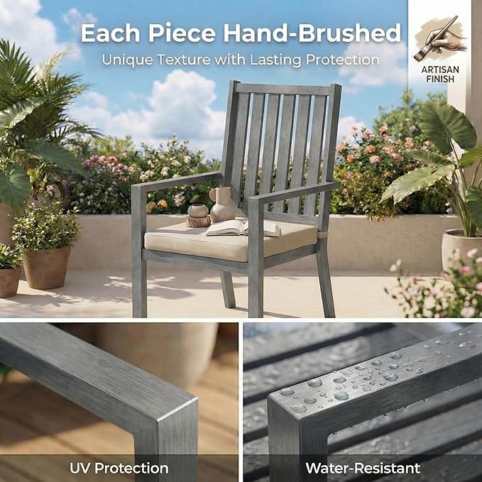 RoyalCraft Aluminum Outdoor Patio Chairs Set of 4, Outdoor Chairs with Waterproof Cushions, Outdoor Dining Chairs with Armrests, Metal Patio Furniture Set for Porch, Balcony, Deck, Backyard, Grey