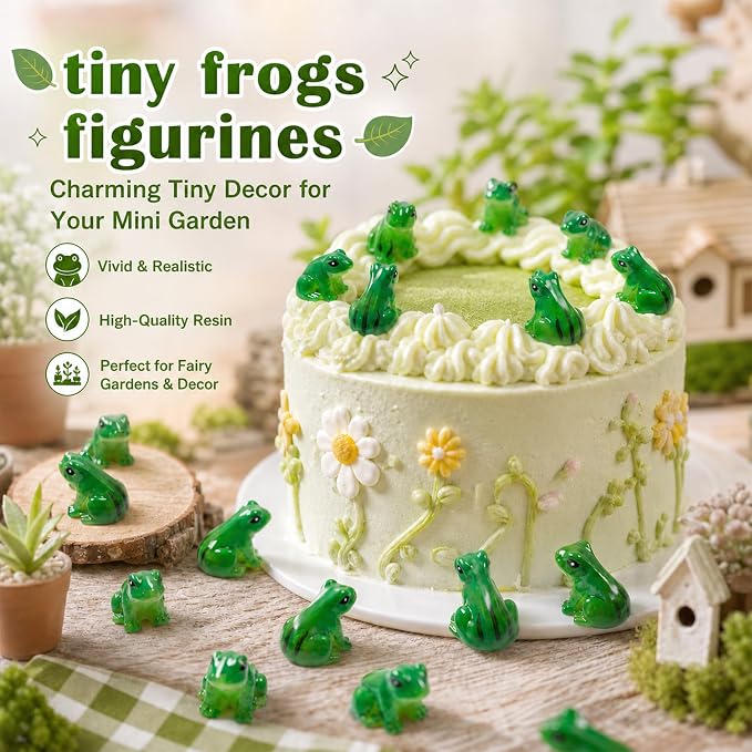 Exasinine 50 Pcs Mini Frogs Resin Green Frog Miniature Figurines Animals Model Fairy Garden Miniature Moss Landscape DIY Terrarium Crafts Ornament Accessories for Home Décor(B)