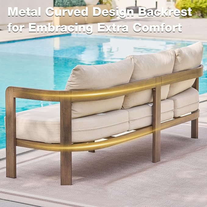 Outdoor Patio Furniture Set, Metal Patio Conversation Set with 6" Thick Cushions, Outdoor Couch and Patio Chairs Set for Backyard Porch Balcony, Beige
