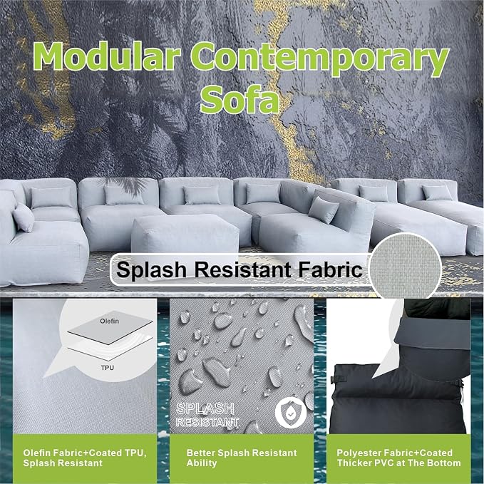 Patio Furniture Set Bean Bag Eraclea 9C Outdoor Chairs Sectional Conversation Patio Set Daybed Furniture Outdoor Sofa Couch High Density Foam Filling Modern Comfy Patio Couch (Light Gray)