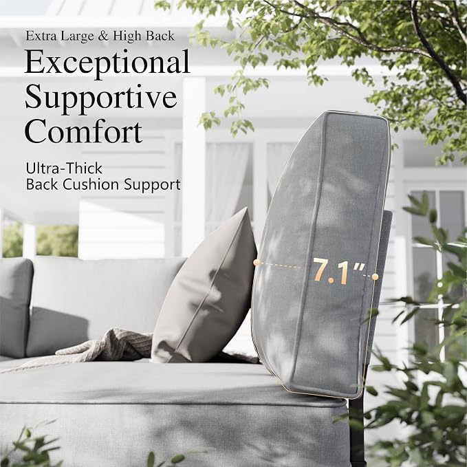 Sophia & William 7 Piece Metal Outdoor Sectional Sofa with Cushion, Patio Furniture Set with 4 x Single Sofa with Side Table, 2 x Coffee Table, Modern L-Shape Outdoor Couch for Deck Garden Backyard