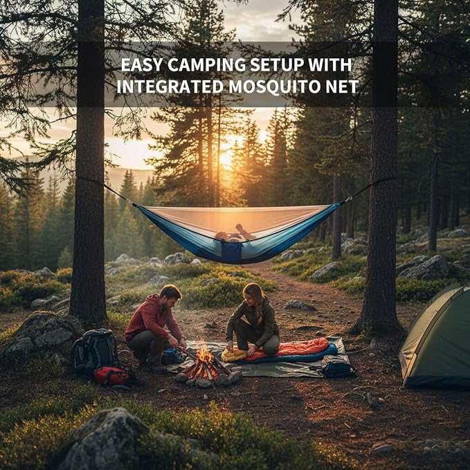 YSUEFIJO Camping Hammock with Mosquito Net, Outdoor Hammock for Travel Or Garden, Foldable Hanging Hammock Comfortable for Resting, Easy to Carry, Weight Capacity 250kg