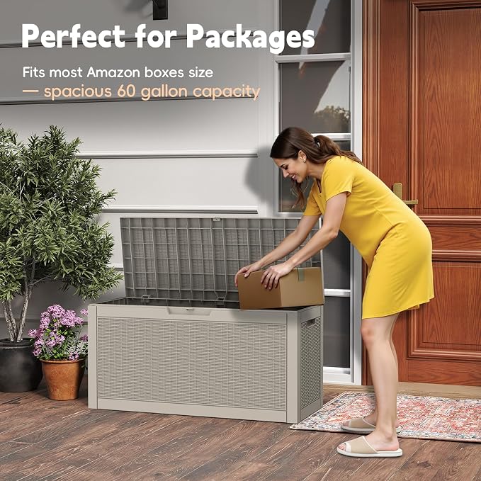 LubanNese Outdoor Storage Box, 66 Gallon Deck Box Waterproof, Outdoor Storage Bin for Patio Furniture Cushion, Garden Supply, Weatherproof, Lockable, Grey