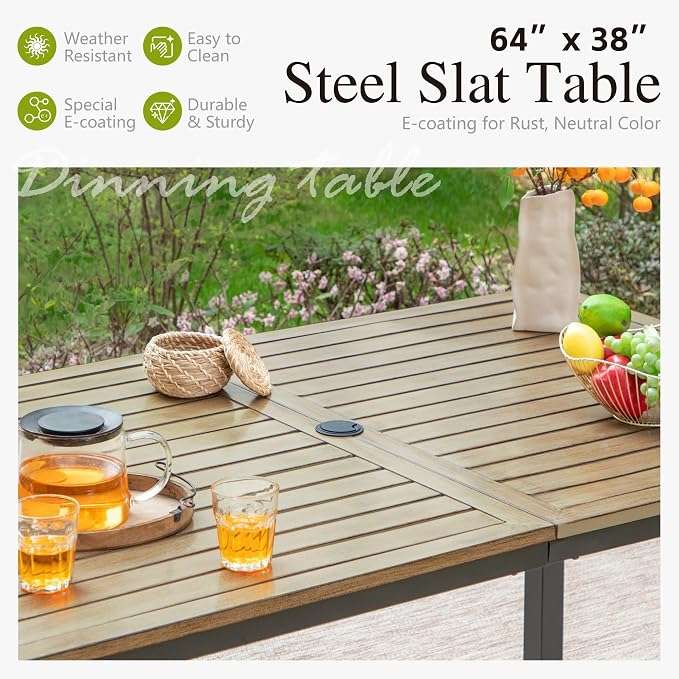 Sophia & William Outdoor Patio Table and Chairs for 6 Outdoor Dining Set with 6 Padded Large Patio Swivel Rocking Chairs, 64" X 38" Rectangular Metal Table for Garden Deck Backyard