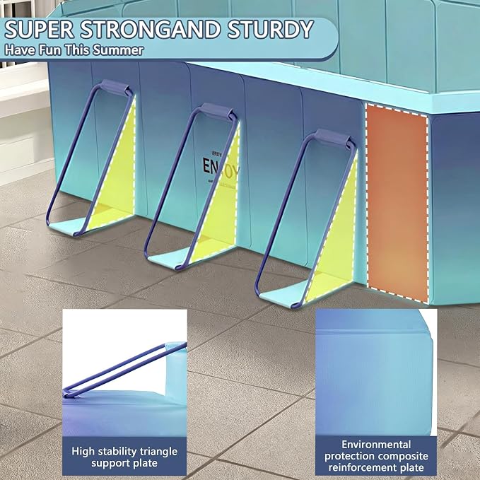 Foldable Swimming Pool, Rectangular Above Ground Swimming Pool for Outdoor Family Square Pool with Drain Plug and Drain Hole, Easy to Assemble Pool for Backyard Dog Pools (3m / 118 * 65in)