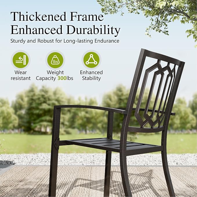 Sophia & William Patio Dining Set for 6 with 13ft Double-Sided Umbrella | 8 Piece Metal Outdoor Table Furniture Set, 6 Outdoor Chairs, 1 Rectangle Dining Table and 1 Large Navy Blue Umbrella
