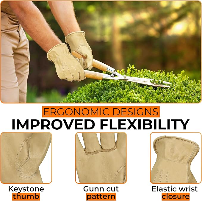 HANDLANDY Leather Gardening Gloves, Leather Work Gloves for Men Women | Durable Utility Men Women Garden Yard Working Glove, for Landscaping, Mechanic, Construction, Driving, Farming, Ranching