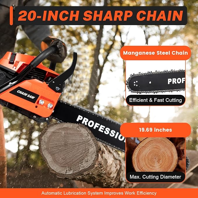 20" Bar Powered Engine Wood Cutting Gas Chain Saw 58CC 2Stroke Gasoline Chainsaw Outdoor Garden Farm Family Use Kit