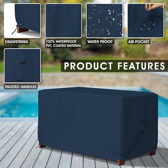Covers & All Patio Deck Box Cover - Heavy Duty 12 Oz Waterproof Outdoor Yard Cushion Storage Box Protection 100% Weather Resistant with Air Pockets and Drawstring. (44”W X 28”D x 24”H, Blue)