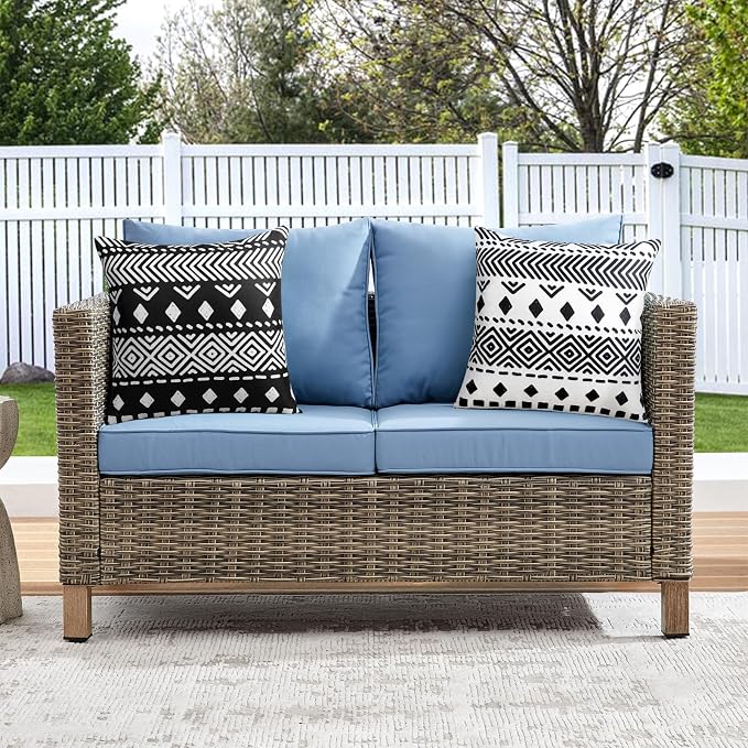 Adabana Outdoor Waterproof Pillow Covers 18x18 Set of 2 White Boho Design | Waterproof Fabric Designed for Patio Furniture, Porch, Balcony and Garden Decor