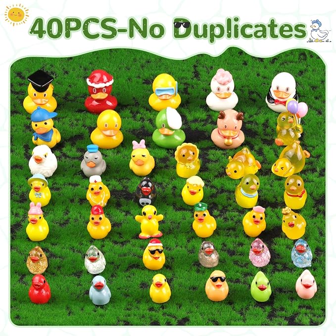 TINKRSTUFF 40PCS Mini Resin Animals Assorted Styles Cute Tiny Ducks,Miniature Duck Figures to Hide,Little Animal Bulk for Topper Desk Garden Dollhouse Landscape Aquarium Ornaments DIY Crafts & Decor