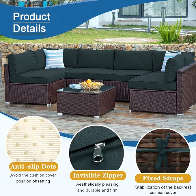 14Pcs Patio Cushion Covers, Furniture Cushion Slipcovers, 24.8"x24.8"x3.14" | Outdoor Cushion Slipcovers, Water Resistant Fabric, Zipper Design, Fits Patio Sectional Furniture