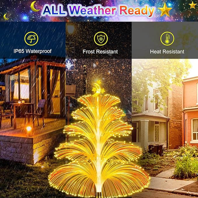 WEITEXS Solar Garden Lights Decorations Outdoor Waterproof 5 Layer Optical Fiber 7 Color Changing for Yard Pathway Outside Decorative Gifts for Mother's Women, 3 Pack