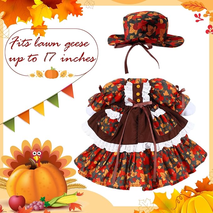 FuWeave Fall Porch Goose Outfit Maple Goose Costume Fancy Porch Geese Clothes with Wide Hat for 23" 17" Outdoor Patio